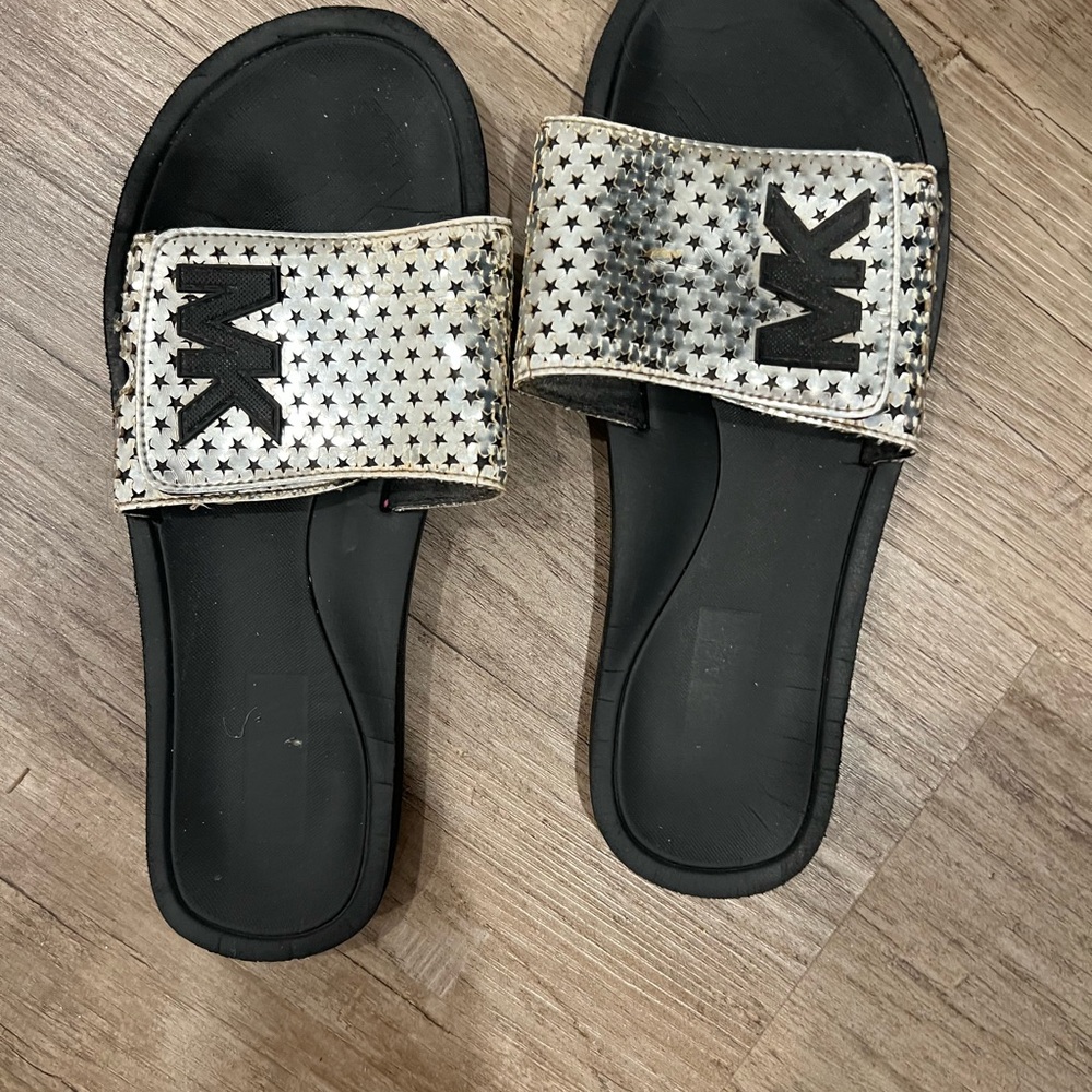 Michael Kors Black and Silver Star Slide Sandals